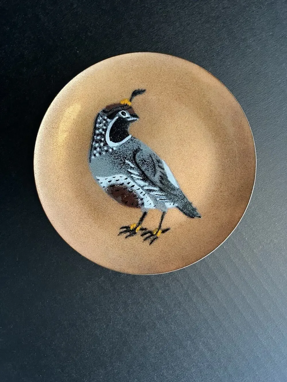 Vtg Annemarie Davidson Enamel Copper Quail Trinket Dish Handcrafted California